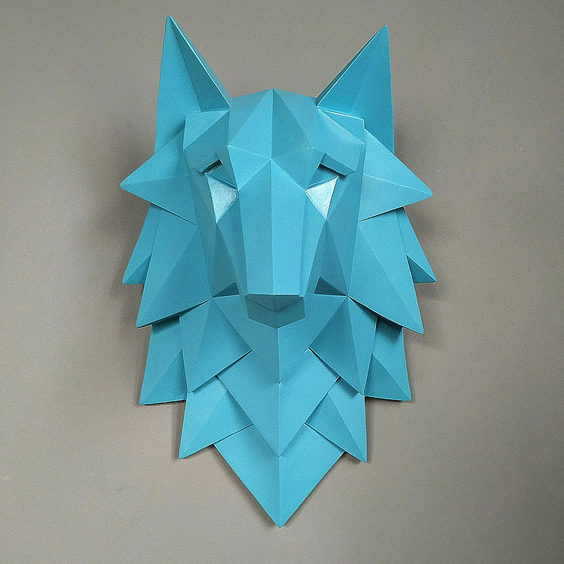 House statue decoration accessories 3D abstract wolf head sculpture wedding christmas wall decoration handmade resin art crafts